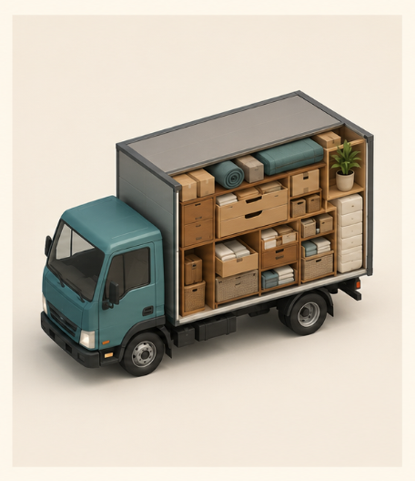 A small moving truck packed carefully to use the available space